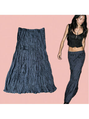 Vintage Black Crinkle Maxi Skirt NWD
